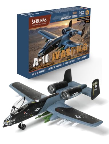 SEBUNAS 1:72 Scale A-10 Thunderbolt II Warthog Highly Detailed Plastic Assembly Model Kit Accurate Reproduction with Paint Scheme Collector's Choice Gift for Adults and Kids(43PCS) - color: 9.a-10 Black