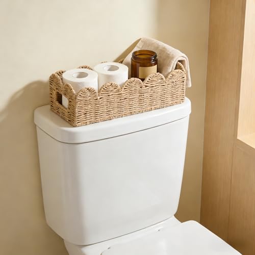 Natural Scalloped Basket, Toilet Tank Tray, Back of Toilet - color: Khaki