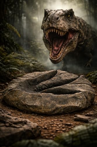 VEOJEIN Large Jurassic Dinosaur Footprint Fossil Replica – Realistic Resin Track Cast, Prehistoric Fossil Stone Décor Ancient Gift, Catch-All Tray for Keys Coins Jewelry – Shelf Decor 10.5" x 9.3"