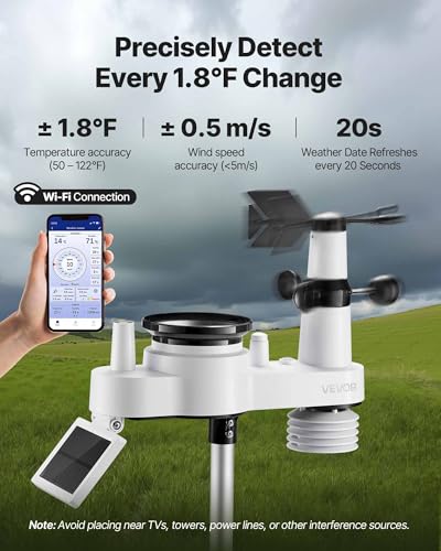 VEVOR 7-in-1 Wi-Fi Weather Station, 7-Inch TFT Display, Wireless Solar Powered Outdoor Sensor, Rain Gauge, Indoor Outdoor for Weather Forecast, Wind Speed Direction, Temperature, Humidity, Rainfall - style: Classic