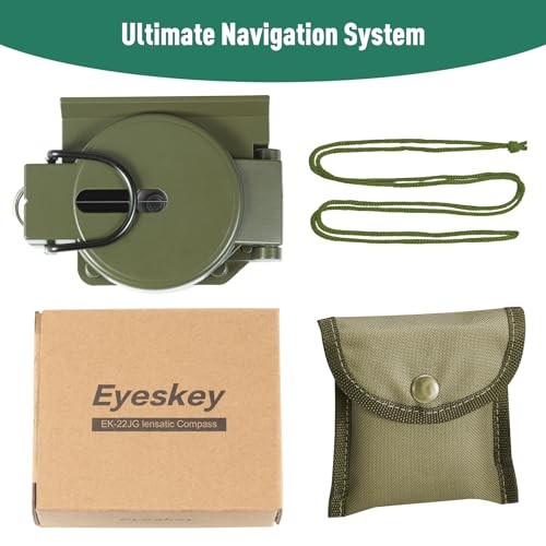 Eyeskey Multifunctional Military Sighting Navigation Compass Impact Resistant & Waterproof Compass for Hiking, Camping - color: Green