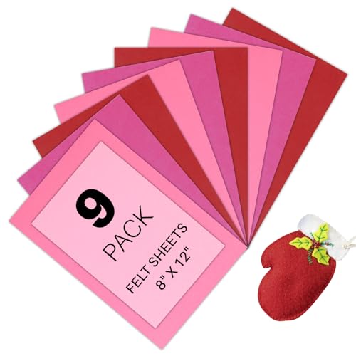 HTVRONT Felt Sheets for Crafts - 9 Pcs 8x12 Red Pink Stiff Felt - color: Red, size: 8 X 12in