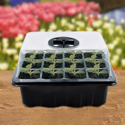 12 Hole Seedling Box with Ventilation Hole Breathable Adjustable Mini Greenhouse Gardening Plant Seedling Box,19x14.5x11cm (Black) - color: Black