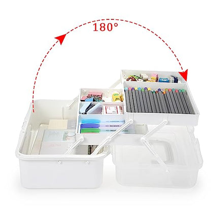 BTSKY 3-Layer Plastic Dividing Storage Box Craft Organizer and Storage - color: Beige White