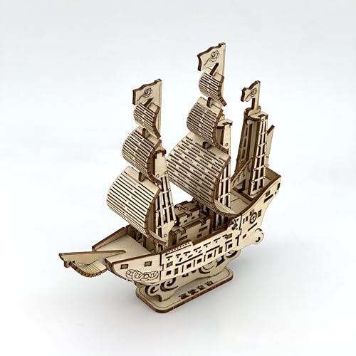 Wooden 3D Sailboat Puzzle Model Kit DIY Ship 3D Jigsaw Puzzles - color: Sailing Boat Puzzle D