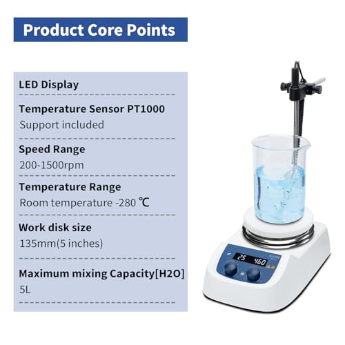 ONiLAB Magnetic Hotplate Stirrer, 5-inch, 120℃ LED Digital, 200-1500RPM, 5L - style: Round 120℃ Hotplate Magnetic Stirrer