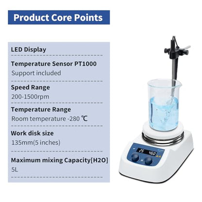 ONiLAB Magnetic Hotplate Stirrer, 5-inch, 120℃ LED Digital, 200-1500RPM, 5L - style: Round 120℃ Hotplate Magnetic Stirrer