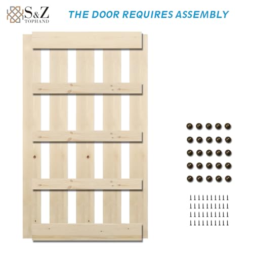 S&Z TOPHAND 54 in. x 84 in. Unfinished Big Copper Nail Knotty Barn Door with 10FT Sliding Door Hardware Kit/Solid Wood/Sliding Door/Single Surfaces