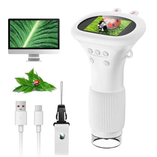 Microscope for Kids, SKYBASIC 2" IPS Screen 1000X Handheld Digital Microscopes HD Pocket Portable Mini USB Microscope Camera, PC Compatible, Science Edu Fun Birthday Gifts Toys for Children Students - color: White