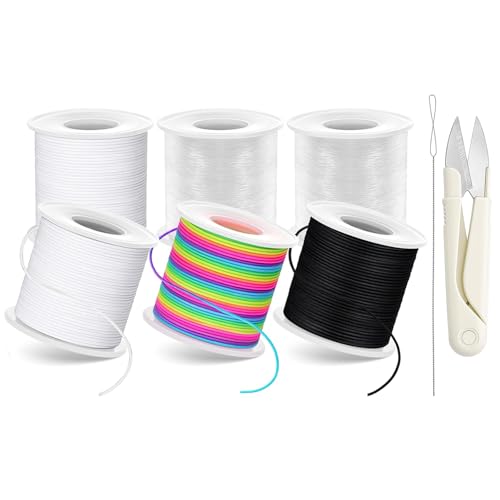 8pcs Elastic String Bracelet Making Kit, Stretchy Bracelet String (786 ft Total), 6 Rolls 1mm Stretch Cord with Scissors & 0.6mm Needle Threader for Beading and Jewelry Making.