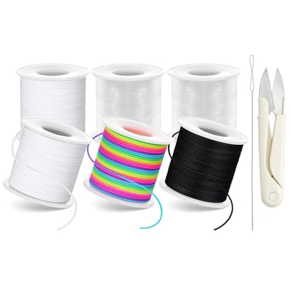 8pcs Elastic String Bracelet Making Kit, Stretchy Bracelet String (786 ft Total), 6 Rolls 1mm Stretch Cord with Scissors & 0.6mm Needle Threader for Beading and Jewelry Making.