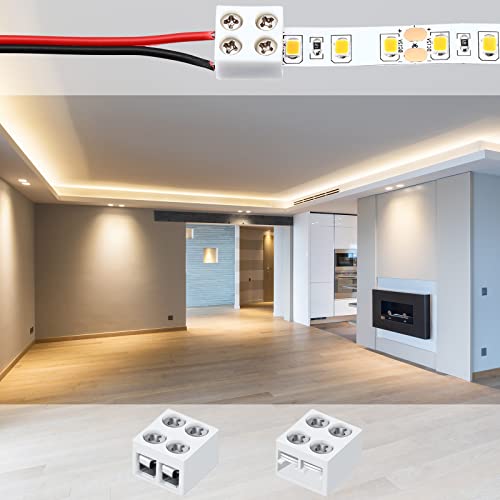 25 Pack Solderless White Led Tape Light Connectors Tighten Screw Terminal Blocks 2 Pin 10mm Connector with Screwdriver Wire to Strip Connector for 5v 12v 24v Monochrome LED Low - size: 10mm-25