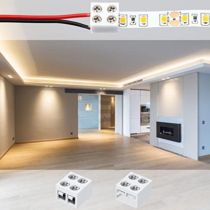 25 Pack Solderless White Led Tape Light Connectors Tighten Screw Terminal Blocks 2 Pin 10mm Connector with Screwdriver Wire to Strip Connector for 5v 12v 24v Monochrome LED Low - size: 10mm-25