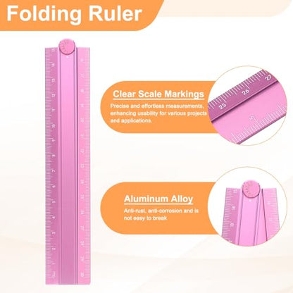 HARFINGTON Folding and Straight Ruler Kit 30/15cm Metric Aluminum Alloy Plastic Protractor Foldable Angle Ruler for Home Classroom Office, Light Pink - color: Light Pink