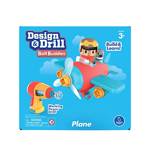 Educational Insights Design & Drill Bolt Buddies Plane - Construction Toys & Toddler Tools, Kids Tool Set with Real Electric Drill Toy, Take Apart STEM Set, Building Kits and Gifts for Ages 3+