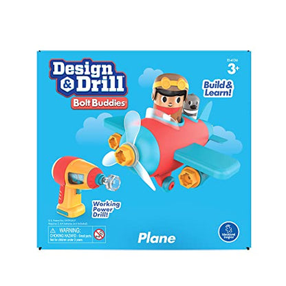 Educational Insights Design & Drill Bolt Buddies Plane - Construction Toys & Toddler Tools, Kids Tool Set with Real Electric Drill Toy, Take Apart STEM Set, Building Kits and Gifts for Ages 3+