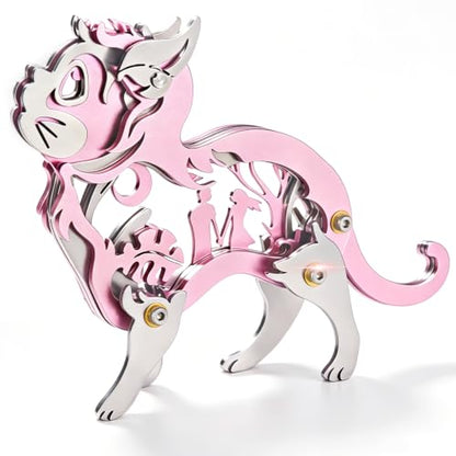 Pink Dream Cat Stainless Steel 3D Metal Puzzle Model Kit Art Craft - color: C04-pink Dream Cat