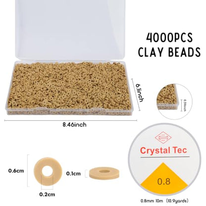 4000pcs Clay Beads - Light Brow, 6mm Heishi Bead Polymer Flat Round Disc Bulk Beads for Jewelry Making,DIY Friendship Bracelet and Necklace Craft - color: Light Brow