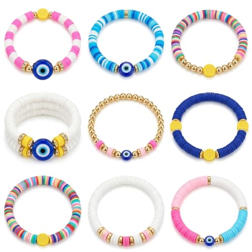 DIY Bead Bracelet Making Kit – Colorful Clay Beads Set with Gold Beads,Polymer Heishi Beads Charms – Jewelry Making Supplies for Crafting, Handmade Accessories & DIY Projects - color: style 06