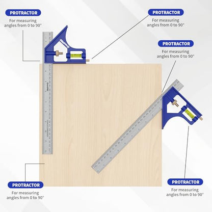 GRENPRO Combination Square Set, 7 & 12 Inch Aluminum Zinc Carpenter Tool - style: With Bubble Level