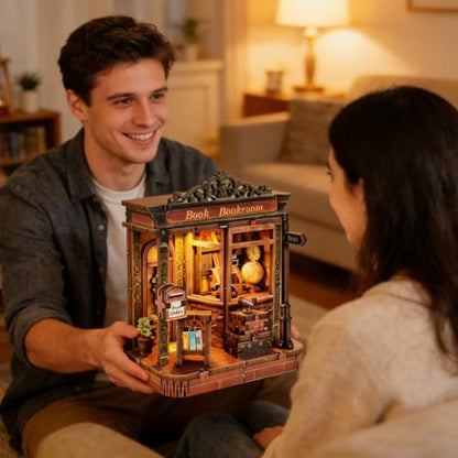 Music Park Book Nook for Adults, 3D Wooden Puzzle Mini Bookstore with LED - color: Mini Bookstore