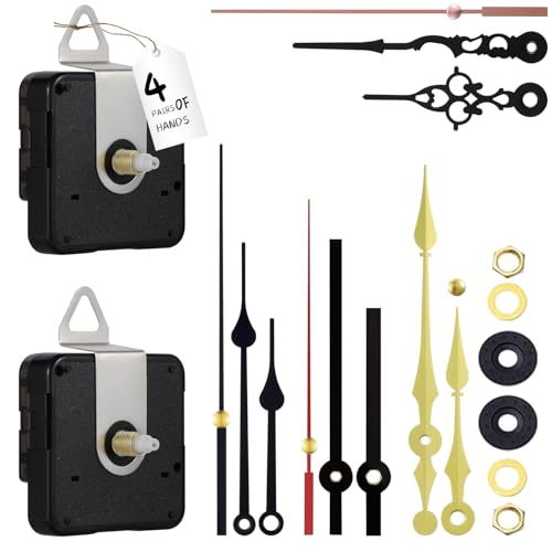 EMOON 32mm Long Shaft Clock Mechanism Replacement with 4 Sets of Clock Hands, Silent Sweep Battery Operated Quartz Clock Movement Motor Kit for DIY Clock Repair