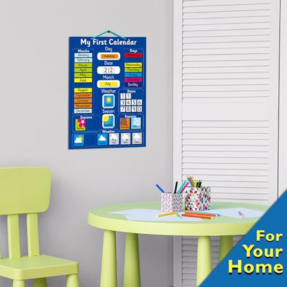 Fridge Magic Interactive Children's Magnetic Learning Calendar - Blue- Fun Educational Tool for Time, Seasons, and Weather Awareness - 40x32 cm with Easy Hang Loop - color: Blue
