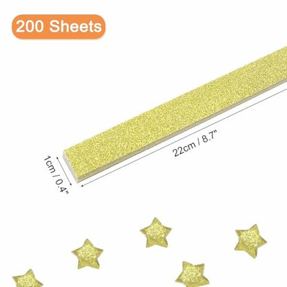 MECCANIXITY 200 Sheets Origami Paper Glitter Stars Papers Light Gold Fold Paper for Beginner Arts Crafts Projects,0.4 x 8.7 Inch - color: Light Gold