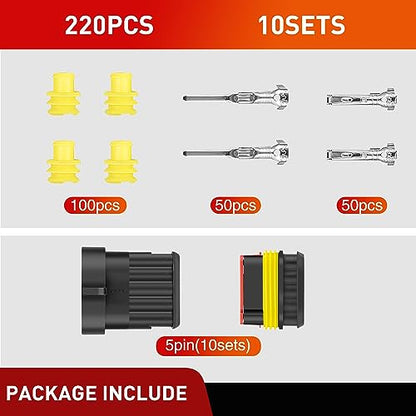 Nilight 220PCS 5 Pin Electrical Connector ‎Plug with Male Female Terminals - size: 5Pin Connector 200Pcs