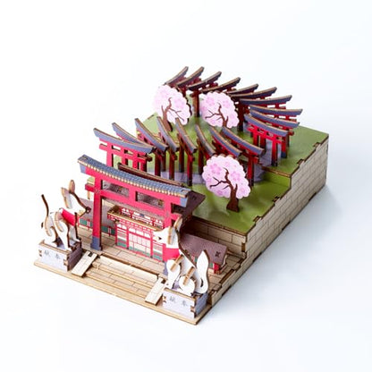Fushimi Inari Shrine Wooden 3D Puzzle – DIY Japanese Torii Gate Craft Kit – Seasonal Sakura & Maple Scenes – No Tools Needed - style: Fushimi Inari