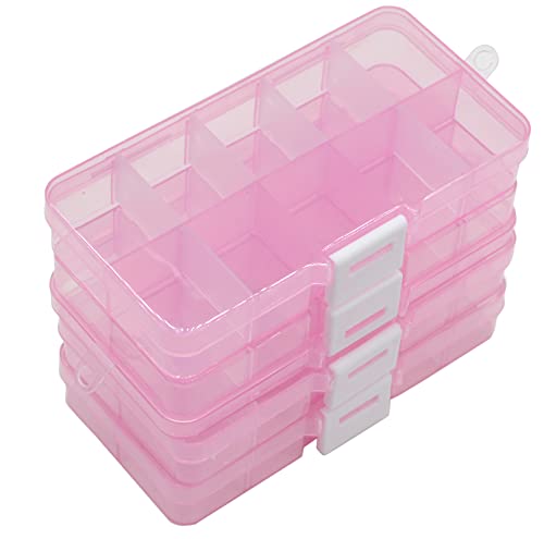 Yansanido 4 Pcs 10 Grids 5 Inch x 2.5 Inch Adjustable Small Removable Plastic Jewelry Organizer Divider Storage Box Jewelry Earring Tool Containers (Pink) - color: Pink