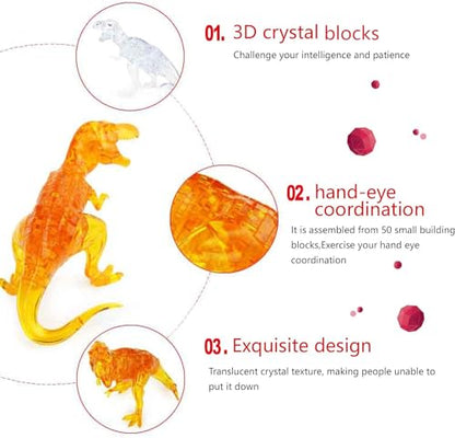 3D Crystal Dinosaur Puzzle,Crystal Puzzle Brainteasers for Puzzlers Ages 16 and Up,50PCS(Transparent) - color: Transparent-dinosaur