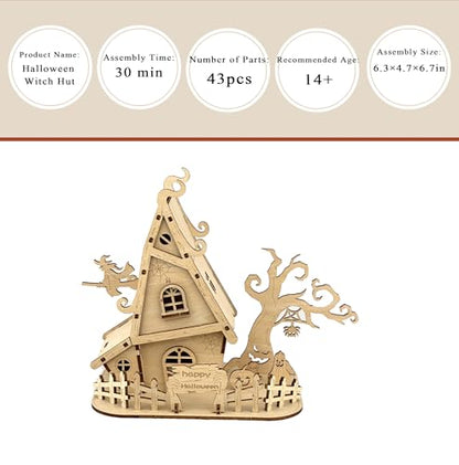 Halloween Witch House 3D Wooden Puzzle Kit - DIY Haunted House Building Model for Adults, Spooky Halloween Decorations, Fun Craft Gift for Teens
