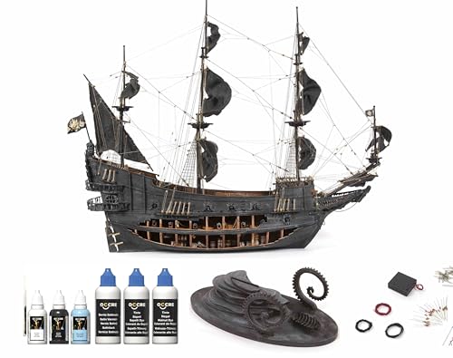 OcCre Flying Dutchman Ship Model Kit #14010 (Delux Set Model with Paints, Stand and LED Light) - color: Delux Set - Model with Paints, Stand and LED Lights