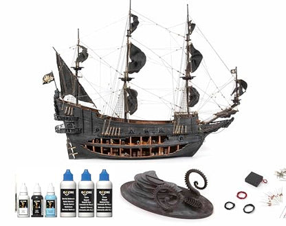 OcCre Flying Dutchman Ship Model Kit #14010 (Delux Set Model with Paints, Stand and LED Light) - color: Delux Set - Model with Paints, Stand and LED Lights