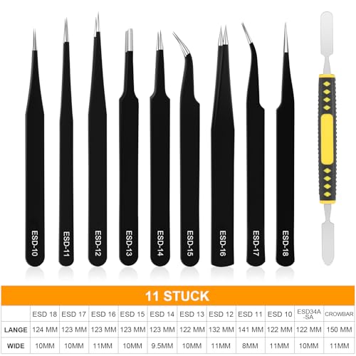 Ainiv Precision Tweezers Set, 11PCS Anti-Static ESD Tweezers Set - color: 11pcs, size: 11pcs