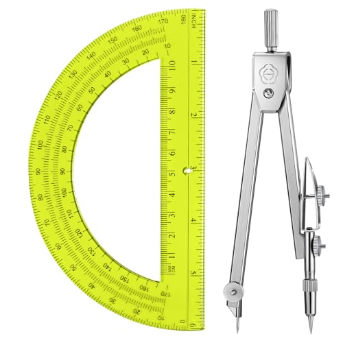 EBOOT Drawing Compass and 6 in Protractor Geometry Set, Yellow - color: Yellow