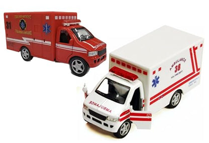 KiNSMART Rescue Team Ambulance 5" Die Cast Metal w/Pullback Action (2SET) - color: 2set