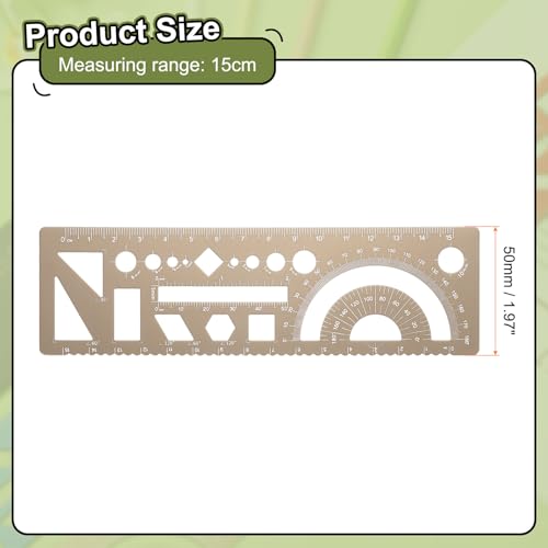 HARFINGTON Multifunctional Geometric Rulers 15cm Metric and SAE Aluminum Straight Edge Protractor Angle Math Measuring Ruler Geometric Drawings Templates for Drawing Drafting, Gold - color: Gold