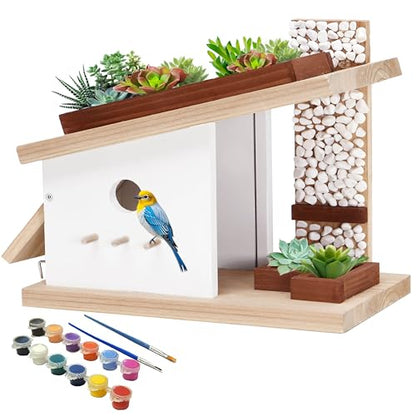 Modern Birdhouse Woodworking Kit, Build Your Own DIY Bird House Kit for Kids and Adults, DIY Woodcraft Building Projects with Paint Set - style: Modern