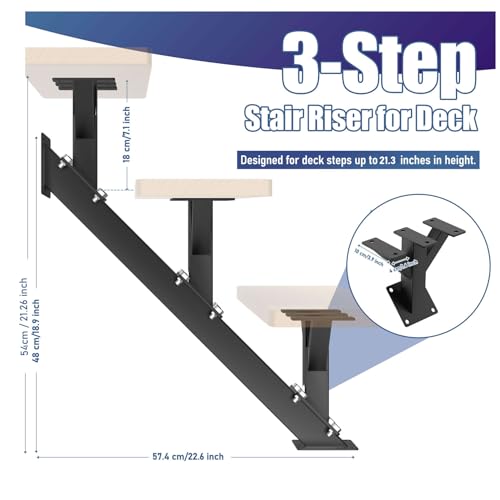 3 Step Metal Stair Stringers,Stair Riser for Deck Height 21.3" - size: 3 Step
