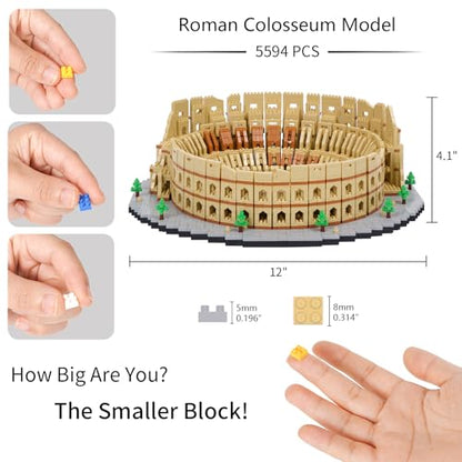 Building Blocks Set Roman Colosseum Model Micro Building Blocks 5594 PCS Famous Architecture Model Mini Building Kit, Gift for Kids and Adults - color: Roman Colosseum