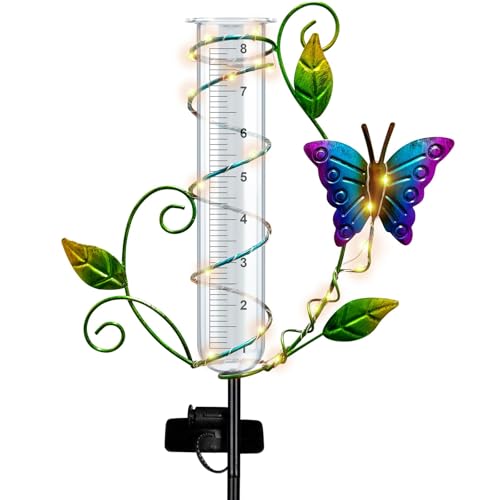 Butterfly Rain Gauge Outdoor, Garden Solar Rain Gauges Waterproof - color: Purple - Butterfly