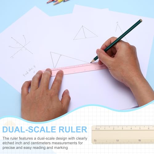 PATIKIL Metal Ruler 12 Inch/30cm, 2 Pcs Aluminum Straight Edge Ruler, Dual Scale Measuring Tool with Inch/Centimeter Scales & Hole for Math Office Drawing Engineering Home, Yellow - color: Yellow