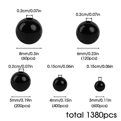 1380Pcs Black Eye Beads for Stuffed Animals 5 Sizes Mini Round Plastic Doll Eyes Mix for Amigurumi Crochet Craft Projects Bear Making and DIY Jewelry Spacer Beads with Storage Box