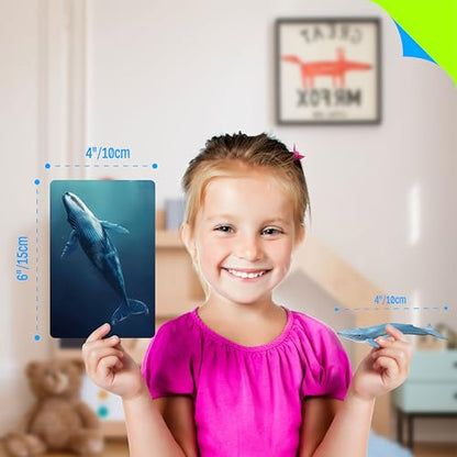 12 PCS Plastic Marine Animal Figurines with 12 Introduction Flashcards, Ocean Animals Learning Recognition Cards Realistic Undersea Animal Figures Educational Learning Toy Set for Kids, Classroom - style: Marine Animal Set (including cards)