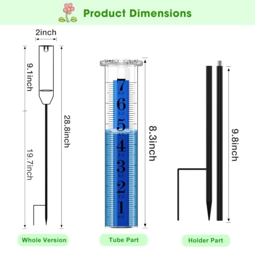 FINEST+ Upgraded Rain Gauge, 7" Freeze Proof Rain Gauge Outdoor Best Rated, Large Clear Numbers and Adjustable Height Rain Measuring Tool for Garden, Lawn and Farm