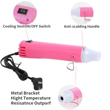 Heat Gun 300W, Handed Hot Air Gun for Crafting and DIY (Pink) - color: Pink
