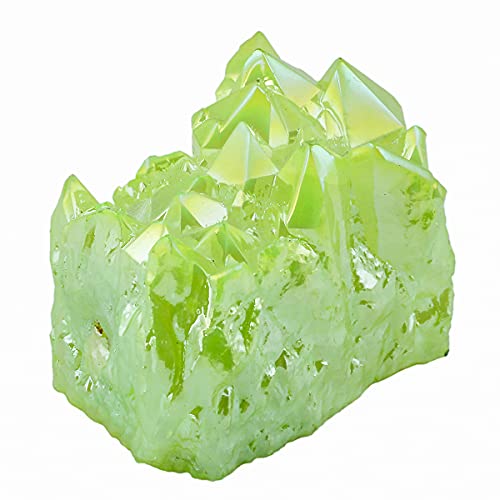 Rockcloud Titanium Coated Crystal Rock Quartz Green Cluster Geode, 1-2" - color: Fluorescein