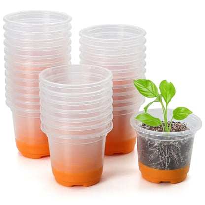 MIXC Clear Nursery Pots with Silicone Base, 4-Inch, 30-Pack - color: Orange, size: 4 Inch